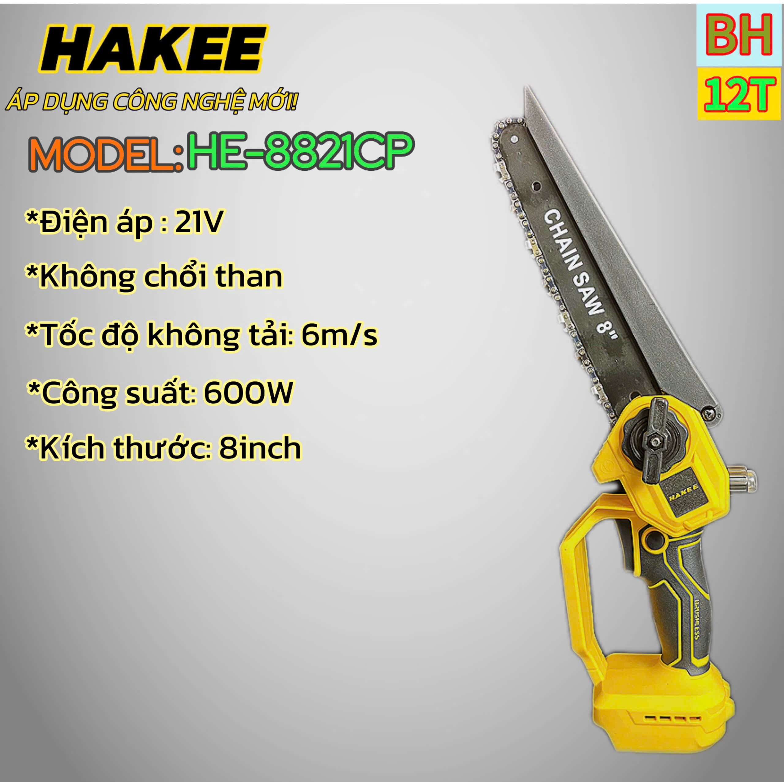 Máy cưa xích 8inch HE-8621CP,công suất 600W, động cơ không  chổi than